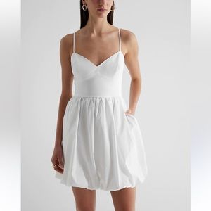 Express V-Neck Poplin Mini Bubble Dress in White